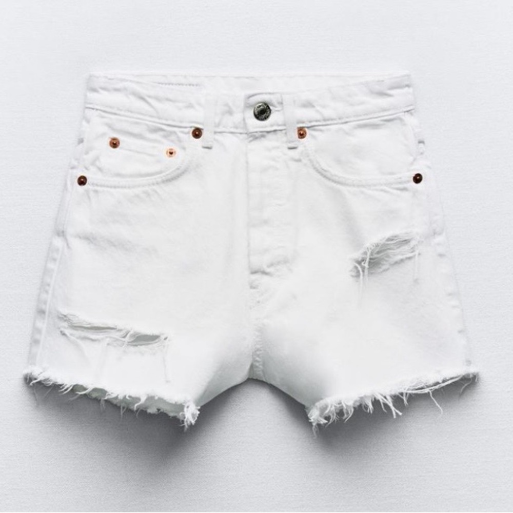 High-Rise Distressed Denim Shorts